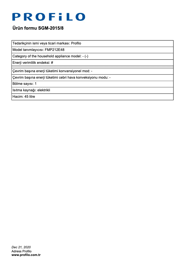 Page 1 de la notice Mode d'emploi Profilo FMP212E48