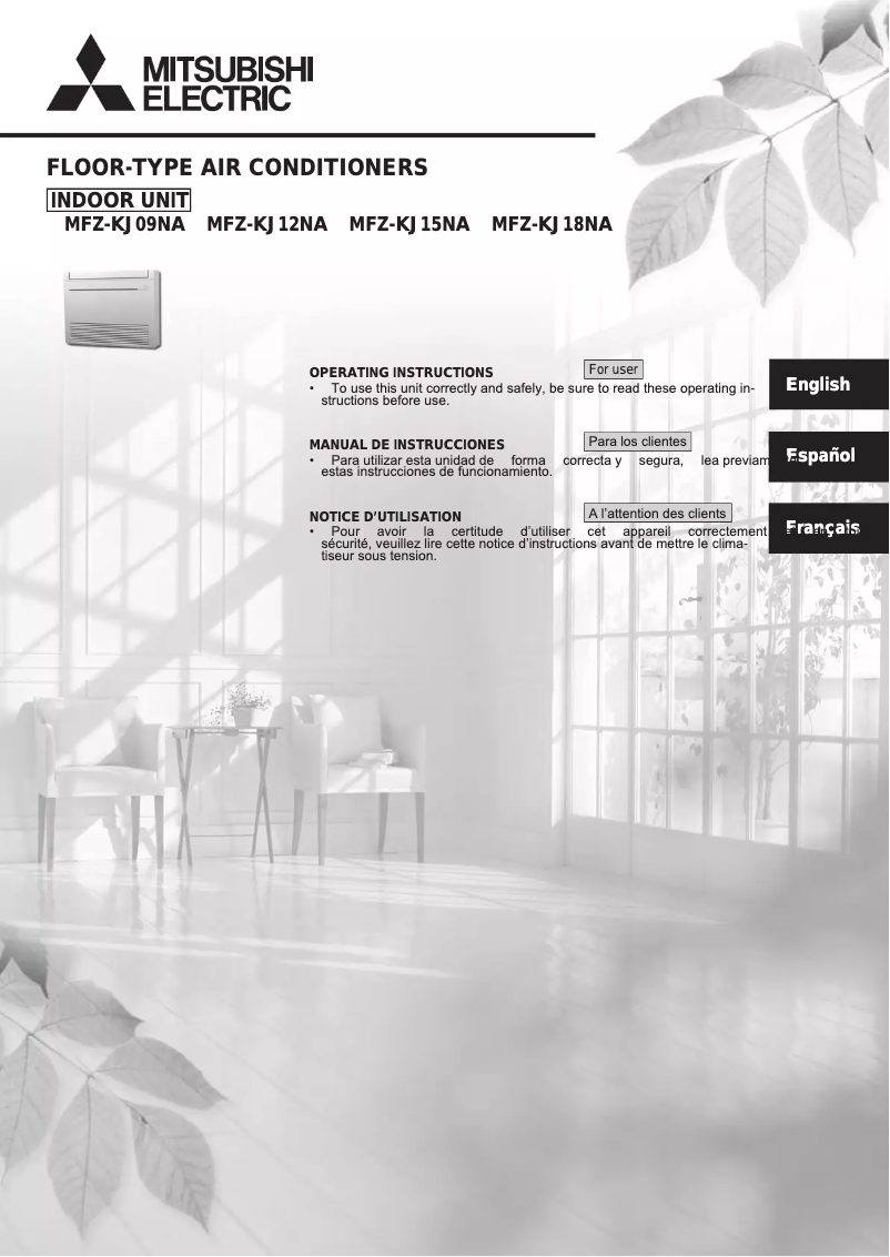 Page 1 de la notice Manuel utilisateur Mitsubishi MFZ-KJ18NA-U1