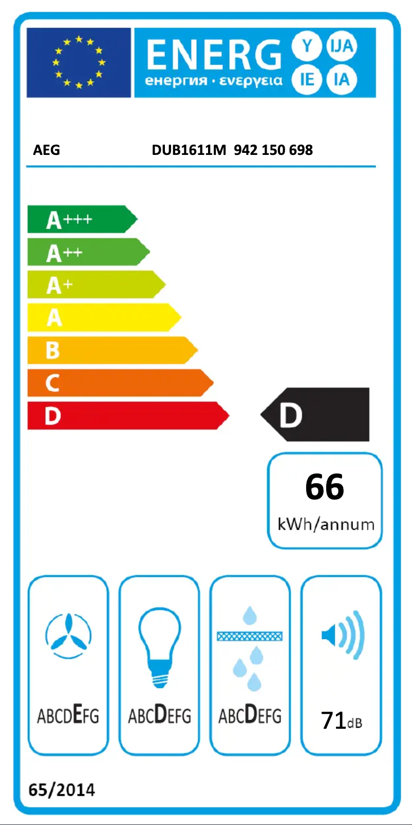 Page n°1 - Label énergétique AEG DUB1611M