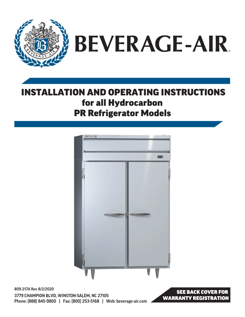 Page 1 de la notice Manuel utilisateur Beverage-Air PRT2HC-1AS