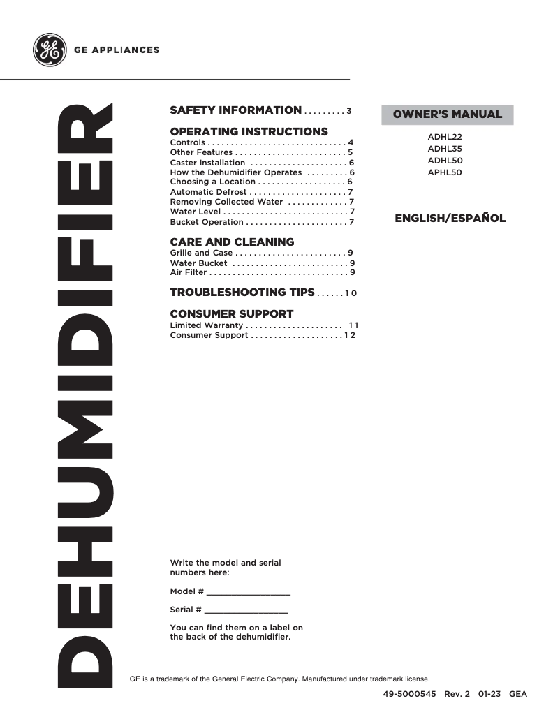 Image de la première page du manuel de l'appareil ADHL35LA