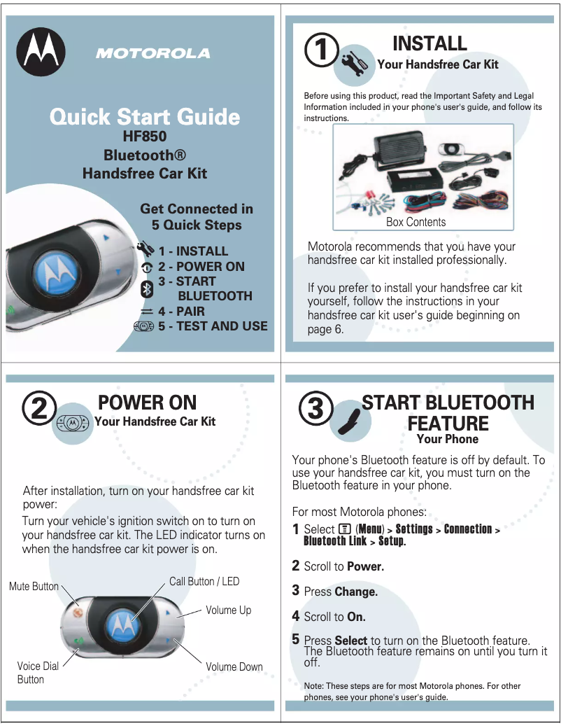 Page n°1 - Manuel utilisateur Motorola HF850