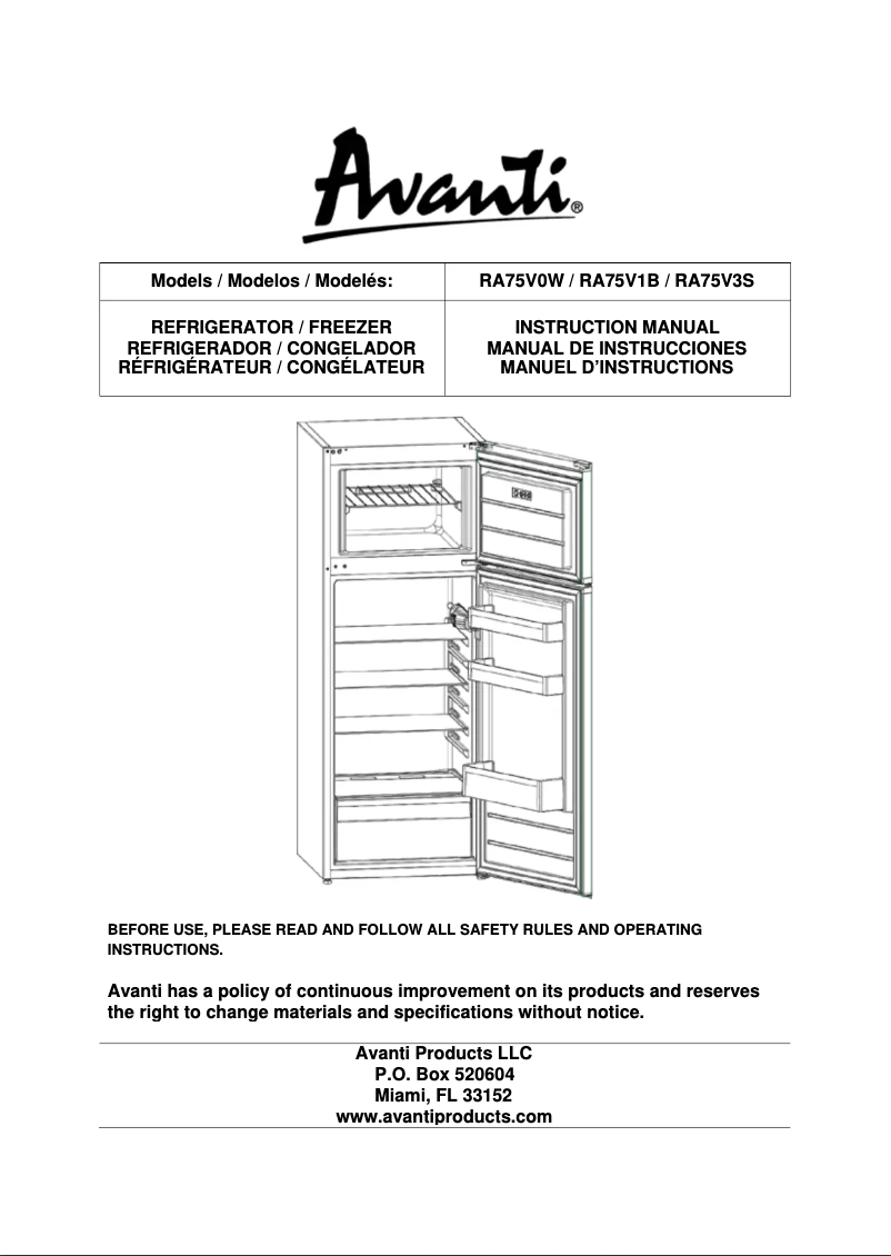 Image de la première page du manuel de l'appareil RA75V1B