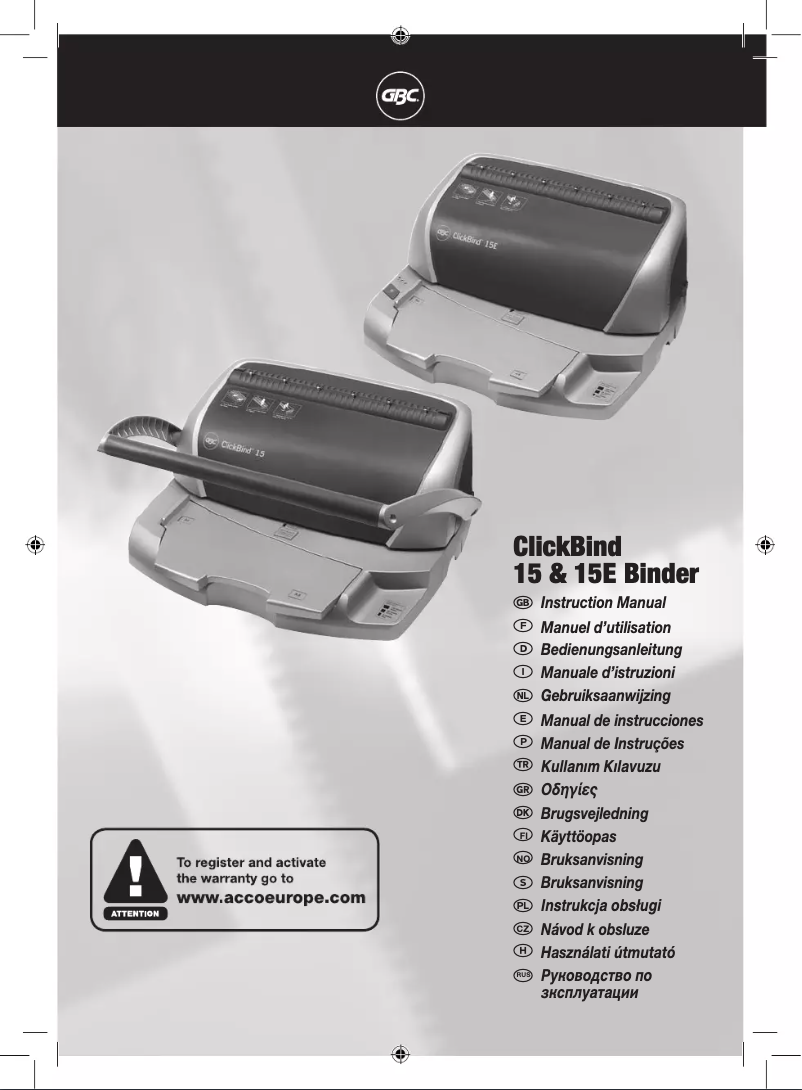 Page n°1 - Manuel utilisateur GBC ClickBind 15E