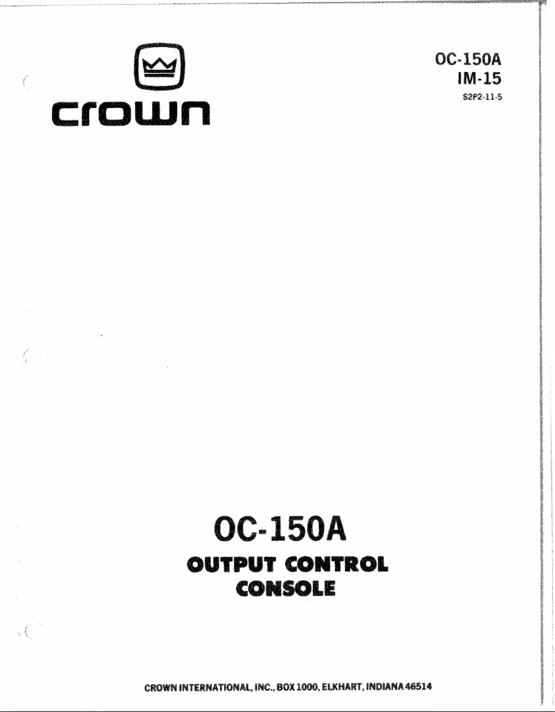 Page n°1 - Manuel utilisateur Crown OC-150A