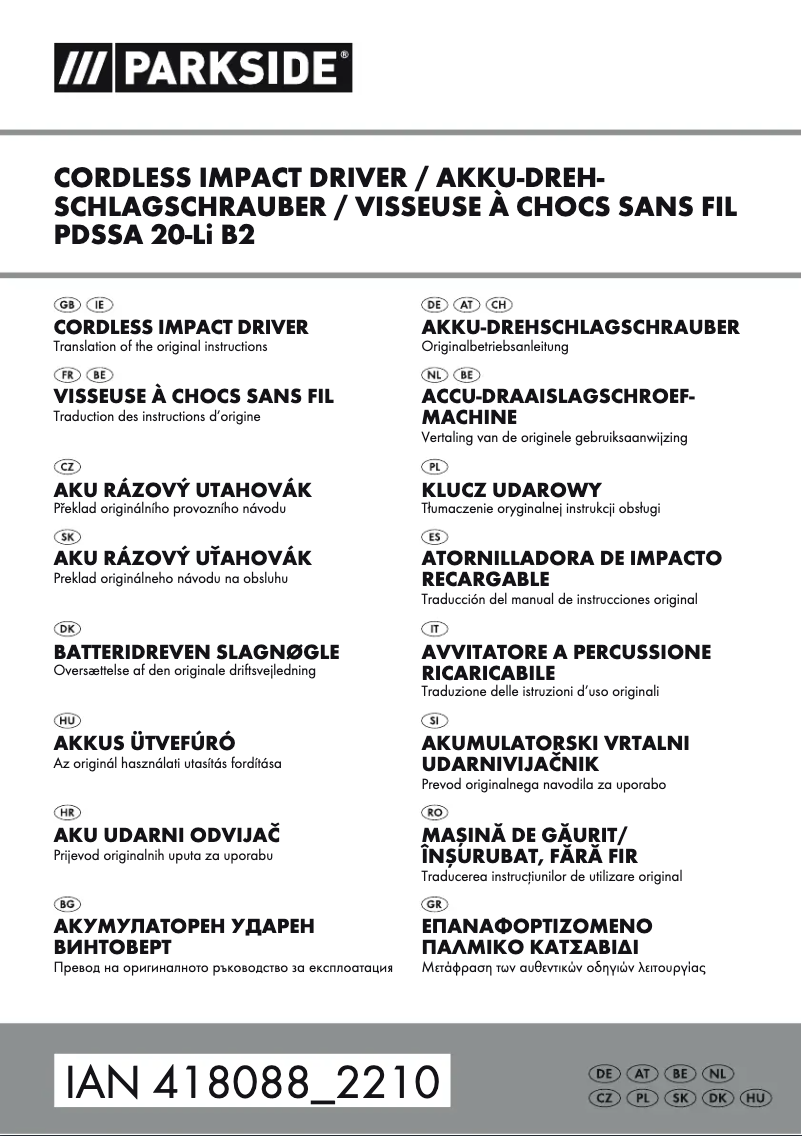 Page 1 de la notice Manuel utilisateur Parkside PDSSA 20-Li B2