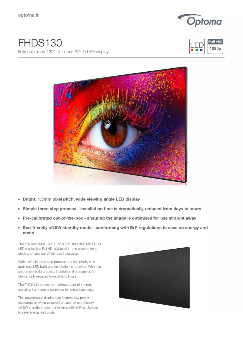 Page n°1 - Fiche technique Optoma FHDS130