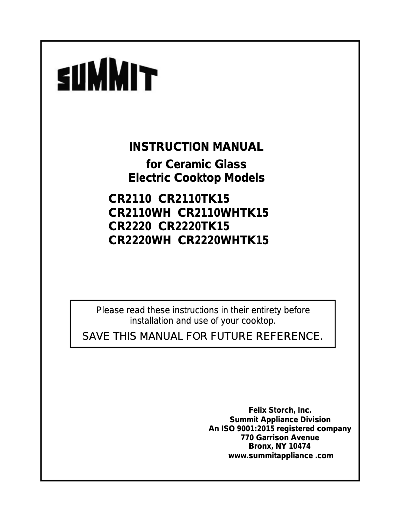 Page n°1 - Manuel utilisateur Summit CR2220WHTK15