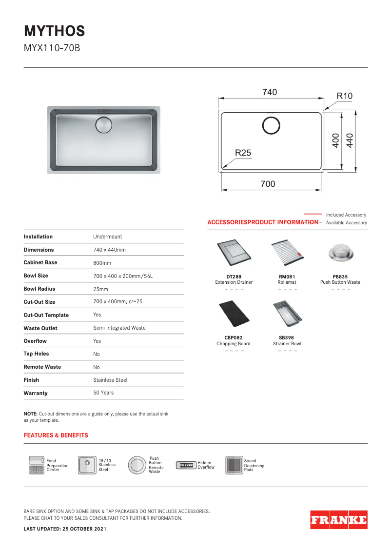 Page 1 de la notice Manuel utilisateur Franke MYX110-70B