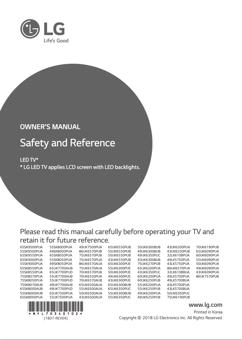 Page 1 de la notice Manuel utilisateur LG 49LK5700PUA