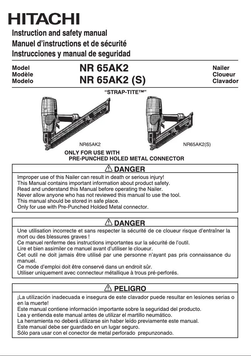 Page 1 de la notice Manuel utilisateur Metabo NR65AK2S