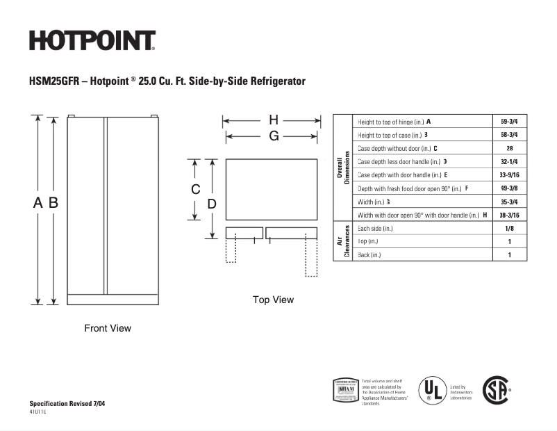Page n°1 - Fiche technique Hotpoint HSM25GFRSA