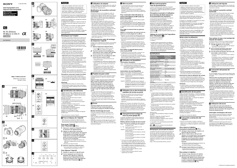 Page n°1 - Manuel utilisateur Sony FE 70-200mm f/4 G Macro OSS II