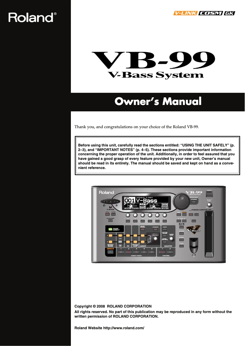 Page n°1 - Manuel utilisateur Roland VB-99