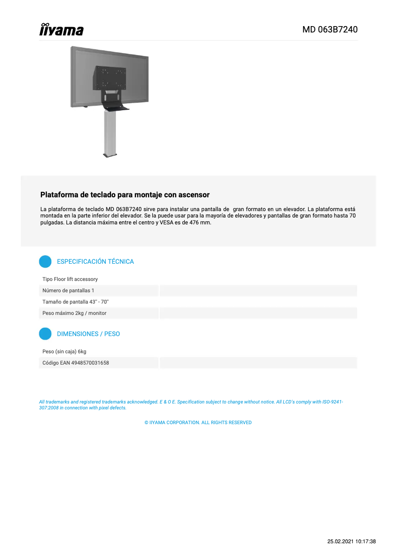 Page 1 de la notice Manuel utilisateur Iiyama MD 063B7240