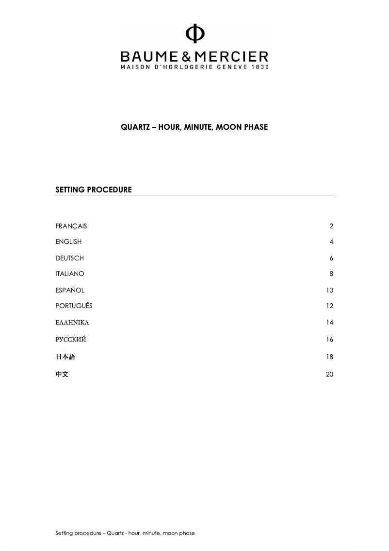 Page 1 de la notice Manuel utilisateur Baume & Mercier Promesse 10347