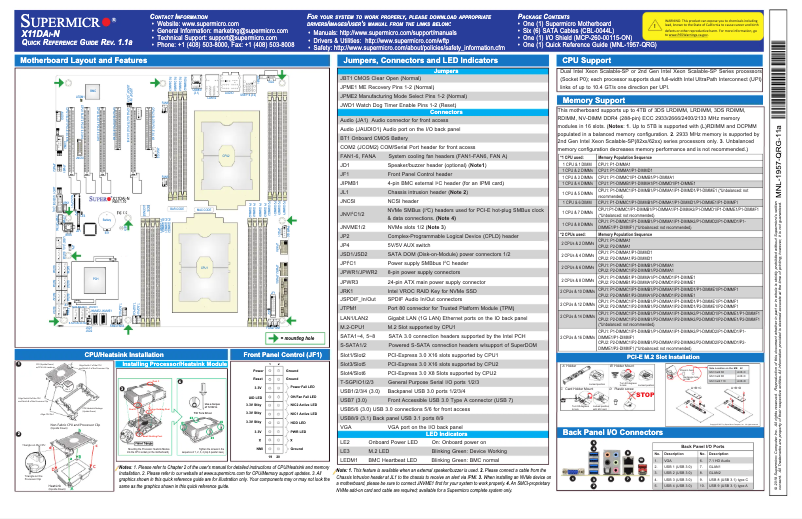 Page 1 de la notice Guide de démarrage rapide Supermicro X11DAi-N