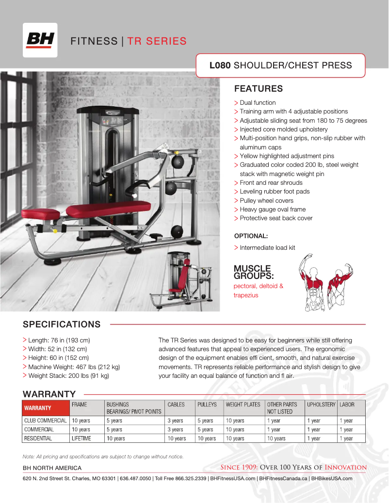 Page 1 of the manual Technical Sheet BH Fitness L080