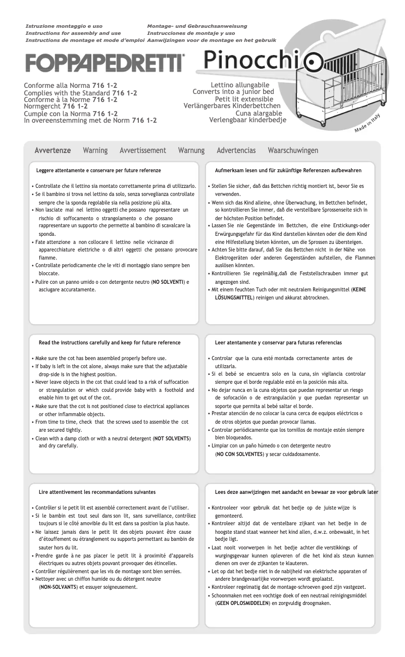 Image de la première page du manuel de l'appareil Pinocchio