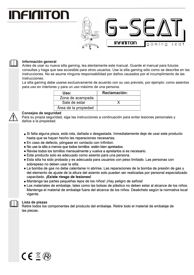 Page 1 de la notice Manuel utilisateur Infiniton GSEAT-01