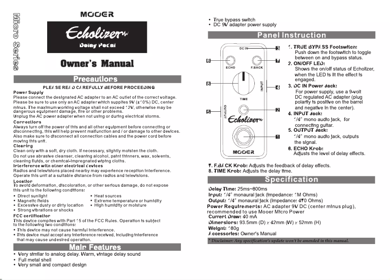 Página 1 del manual Manual de usuario Mooer Echolizer