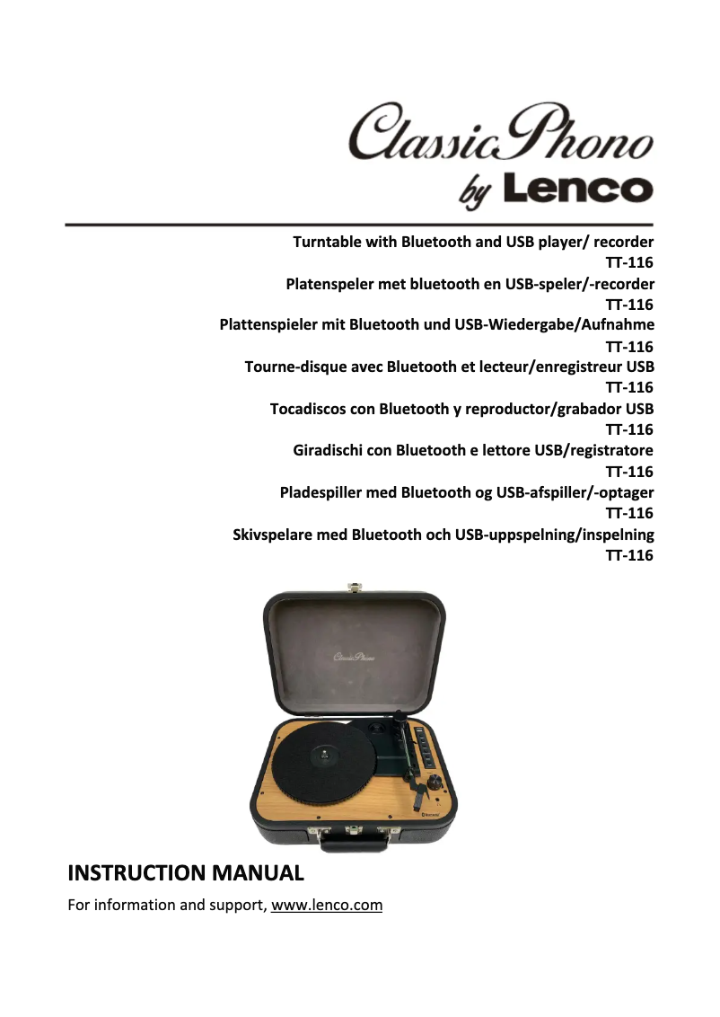 Page n°1 - Manuel utilisateur Lenco Classic Phono TT-116