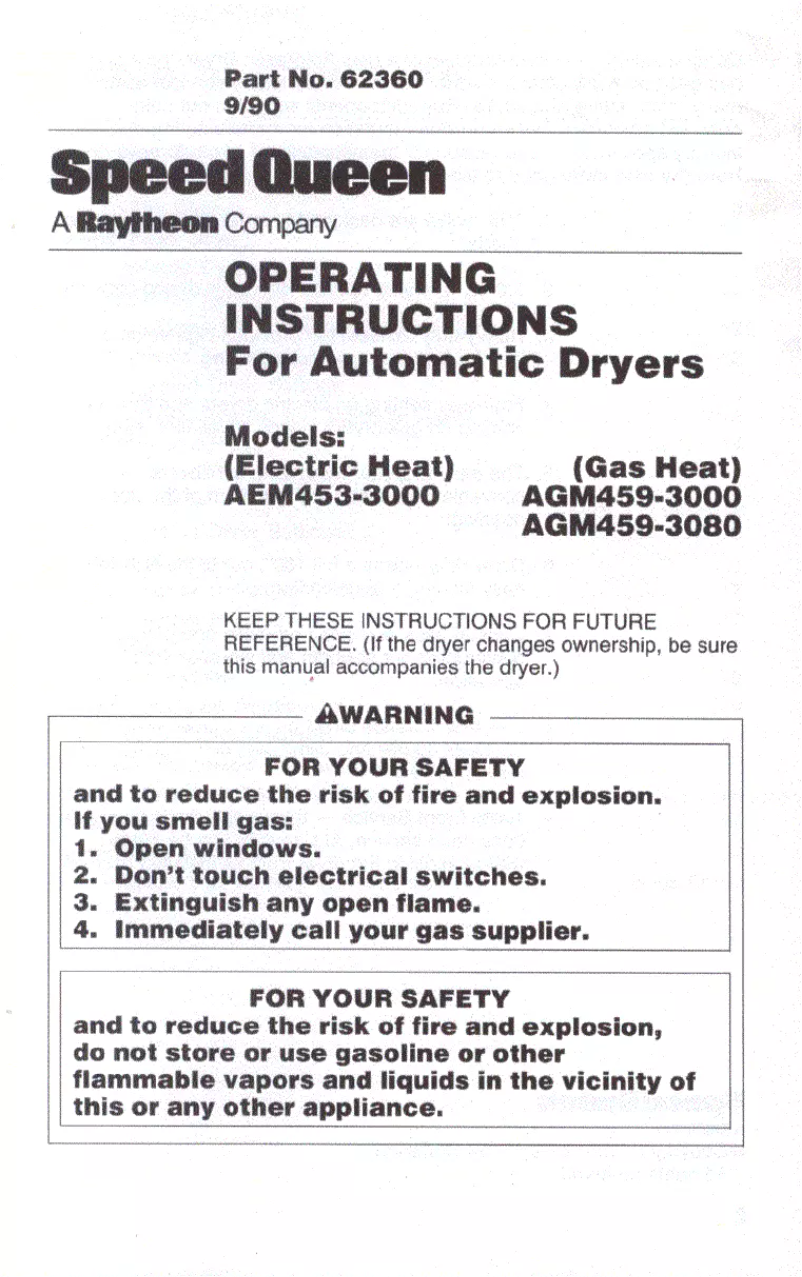 Page n°1 - Manuel utilisateur Speed Queen AGM459W