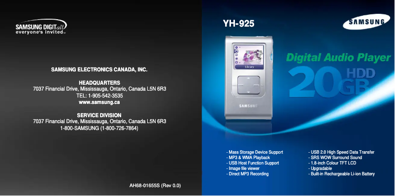 Page 1 de la notice Manuel utilisateur Samsung YH-925