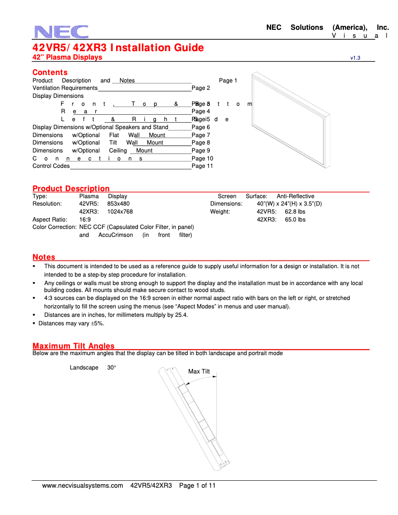 Página 1 del manual Manual de usuario NEC PlasmaSync 42VR5