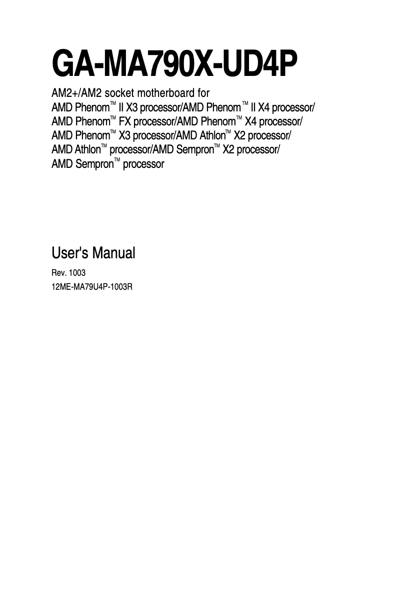 Image de la première page du manuel de l'appareil GA-MA790X-UD4P