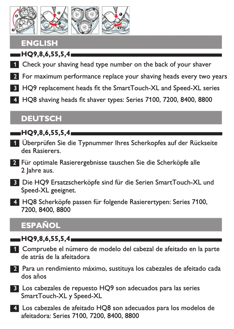 Page 1 de la notice Manuel utilisateur Philips Norelco HQ9 SpeedXL