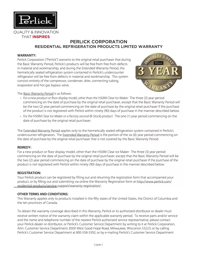 Page n°1 - Mode d'emploi Perlick HA24BB-3-1R