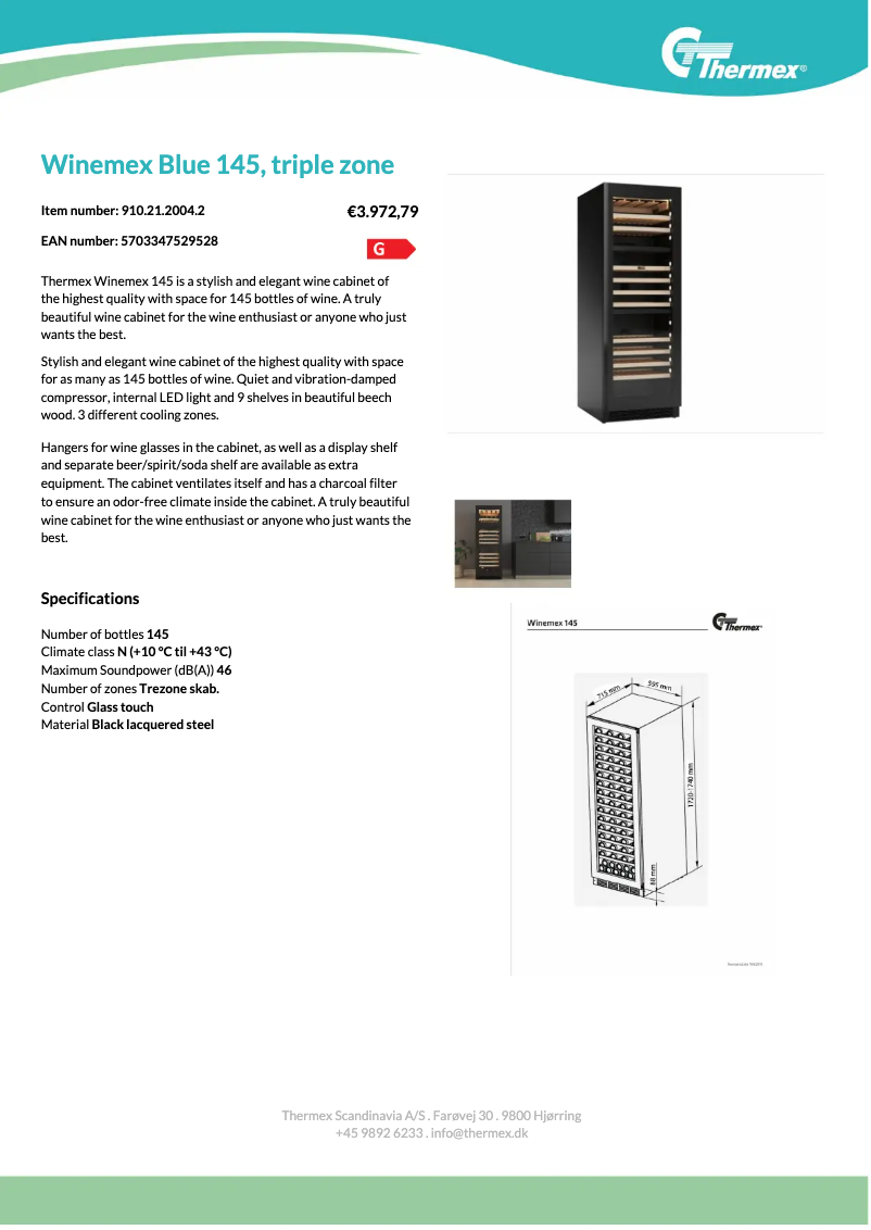 Página 1 del manual Ficha técnica Thermex Winemex Blue 145