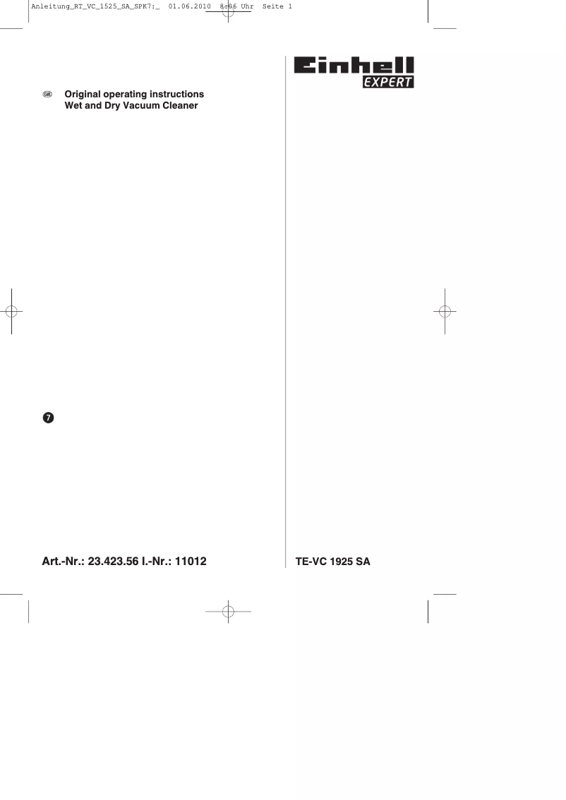 Image de la première page du manuel de l'appareil TE-VC 1925 SA