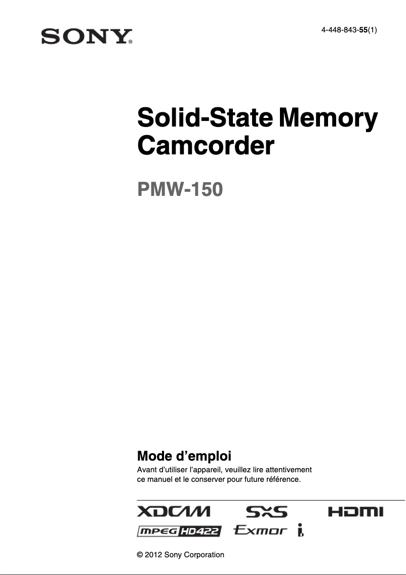 Image de la première page du manuel de l'appareil PMW-150