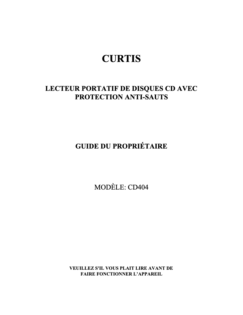Page 1 de la notice Manuel utilisateur Curtis CD404