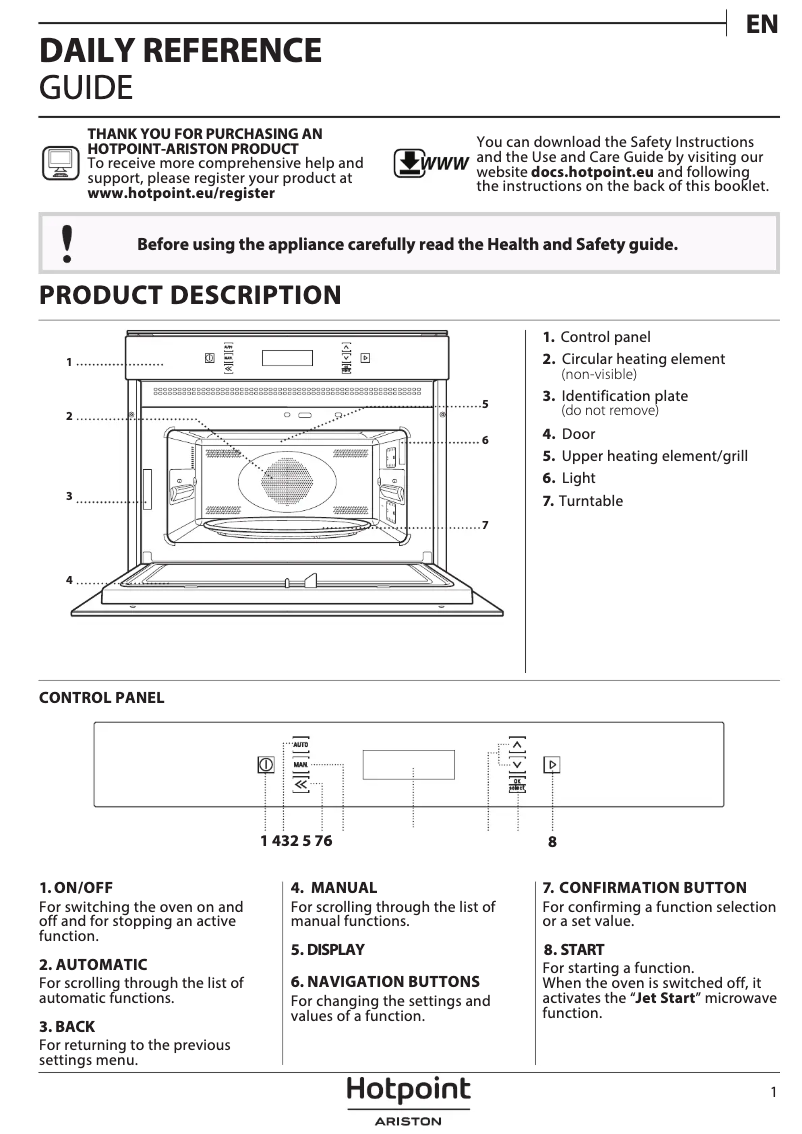 Page 1 de la notice Manuel utilisateur Hotpoint MP 676 IX HA