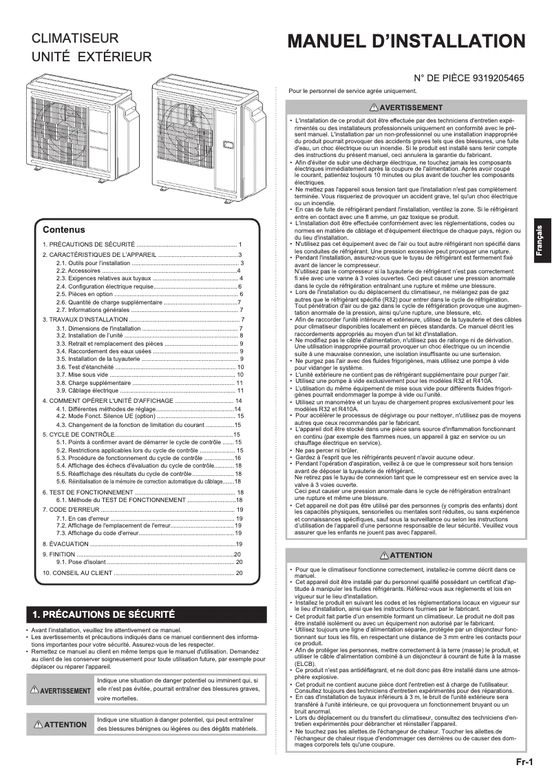 Page 1 de la notice Manuel utilisateur Fujitsu AOYG18KBTA3