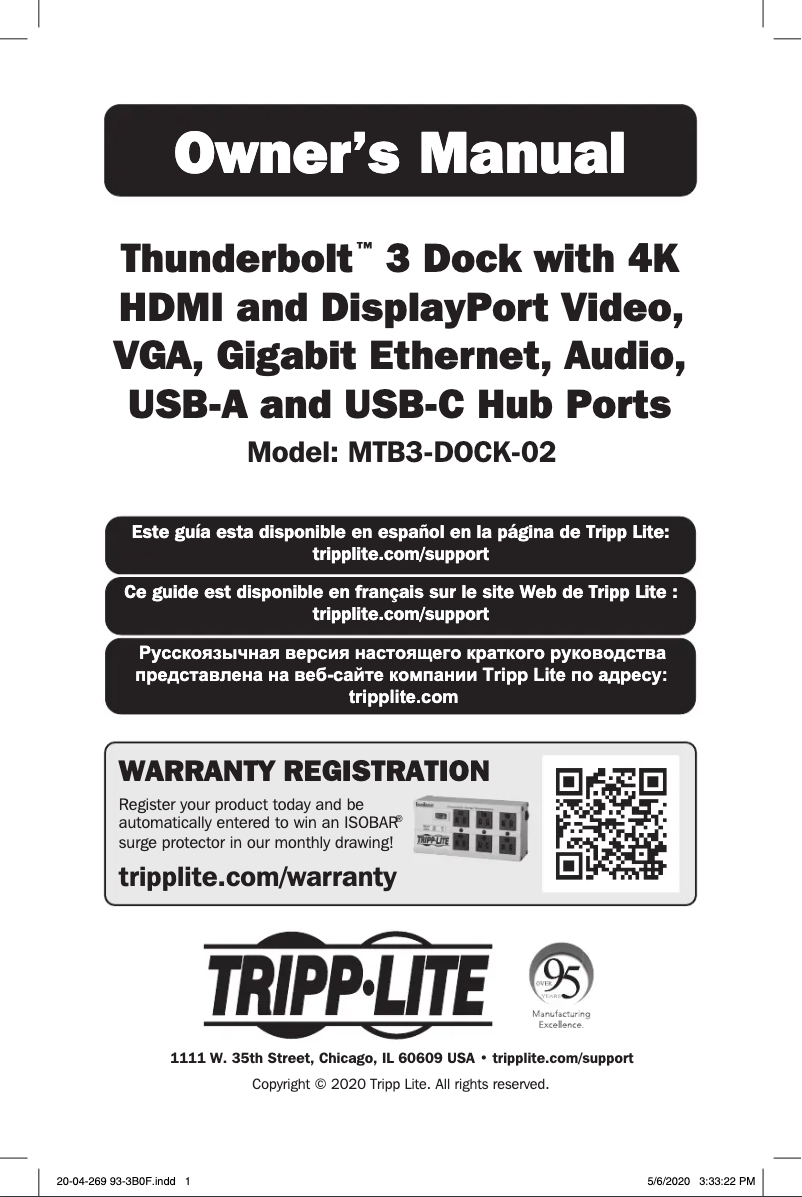 Image de la première page du manuel de l'appareil Thunderbolt MTB3-DOCK-02