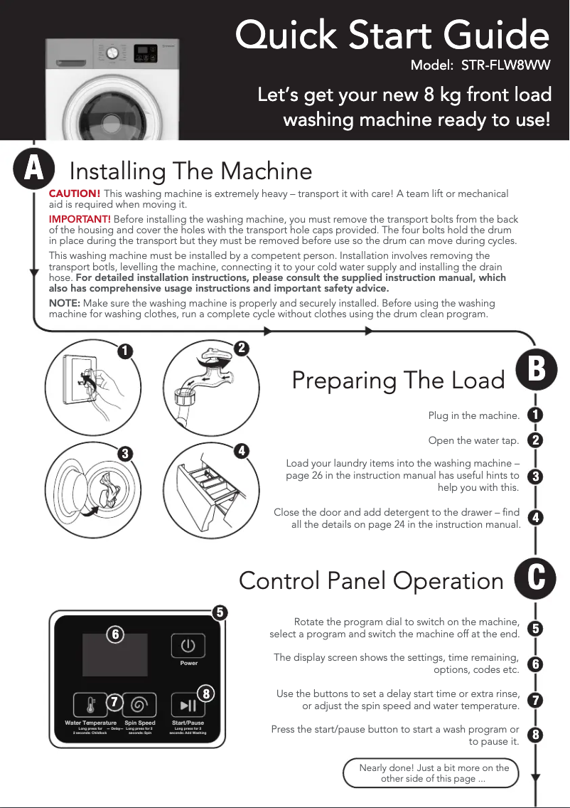 Page 1 de la notice Guide de démarrage rapide Stirling STR-FLW8WW