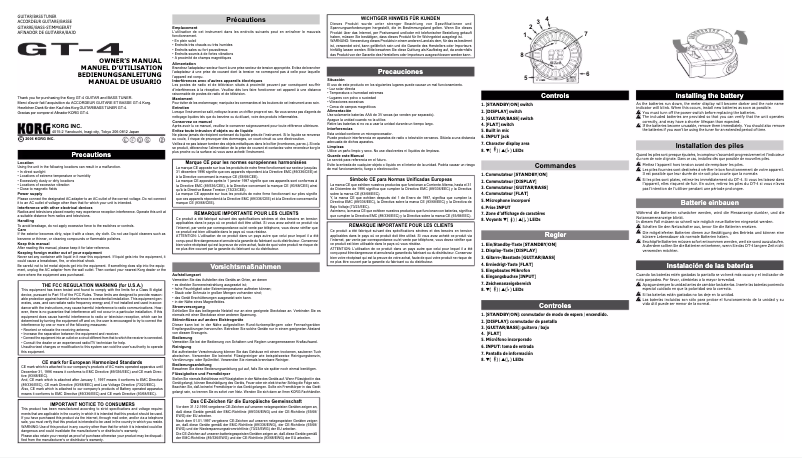 Page 1 de la notice Manuel utilisateur Korg GT-4