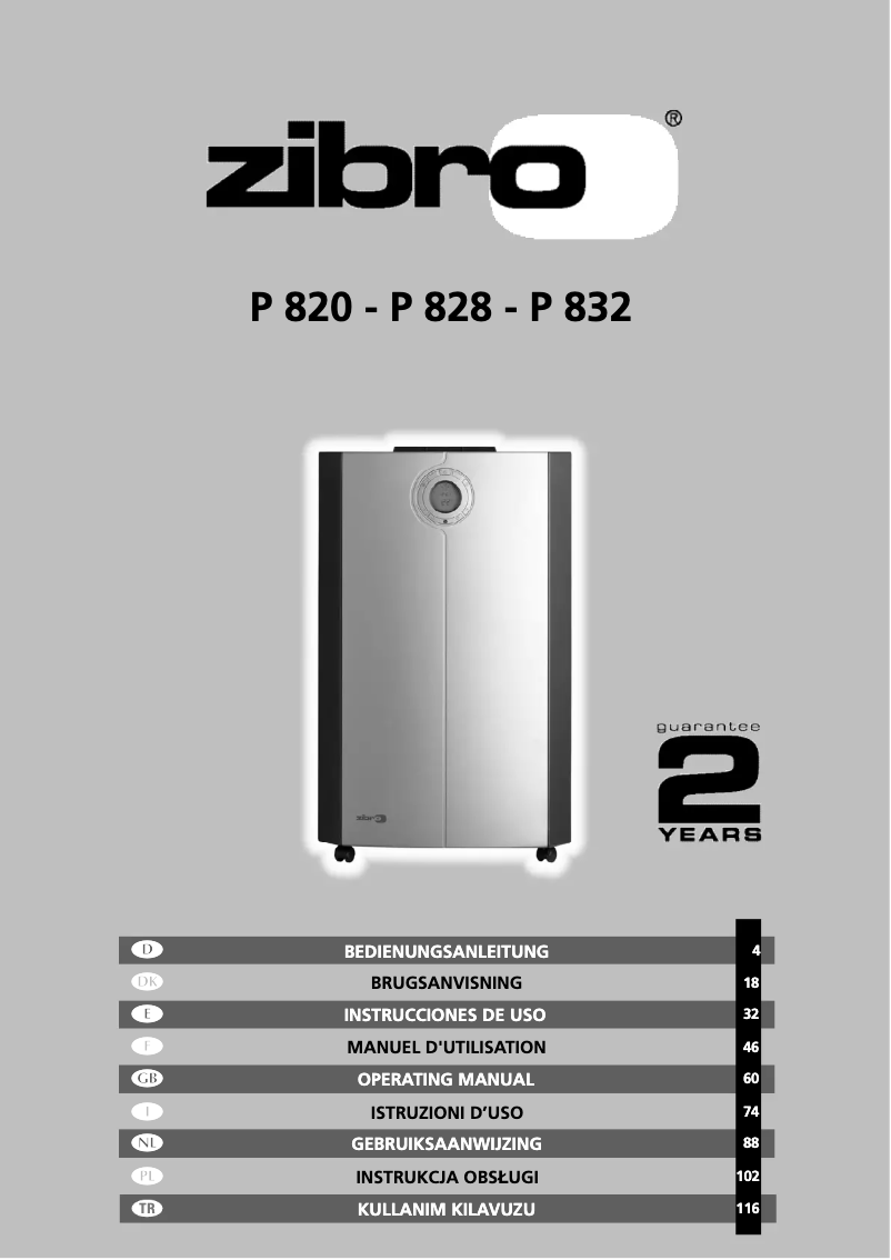 Page 1 de la notice Manuel utilisateur Zibro P 832