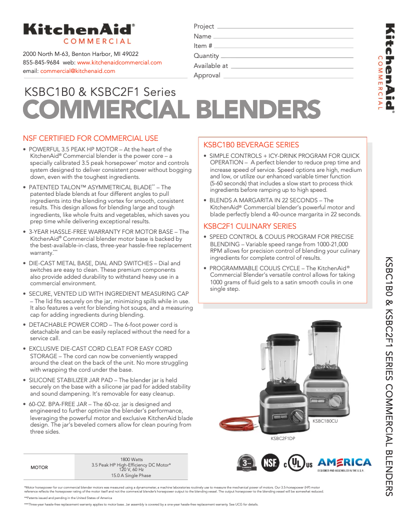 Page 1 de la notice Fiche technique KitchenAid KSBC1B0BM