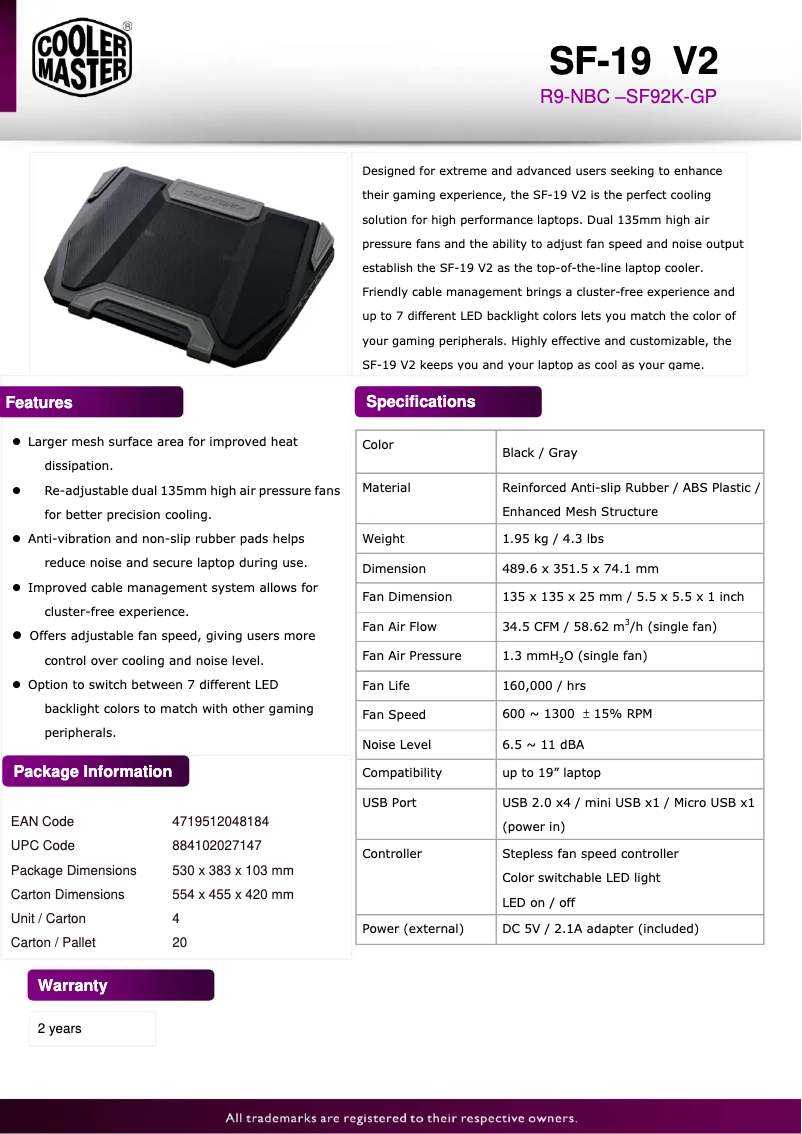 Imagen de la primera página del manual del dispositivo CM Storm SF-19 V2
