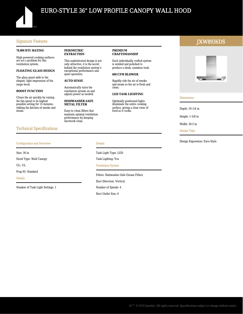 Página 1 del manual Ficha técnica JennAir JXW8936DS