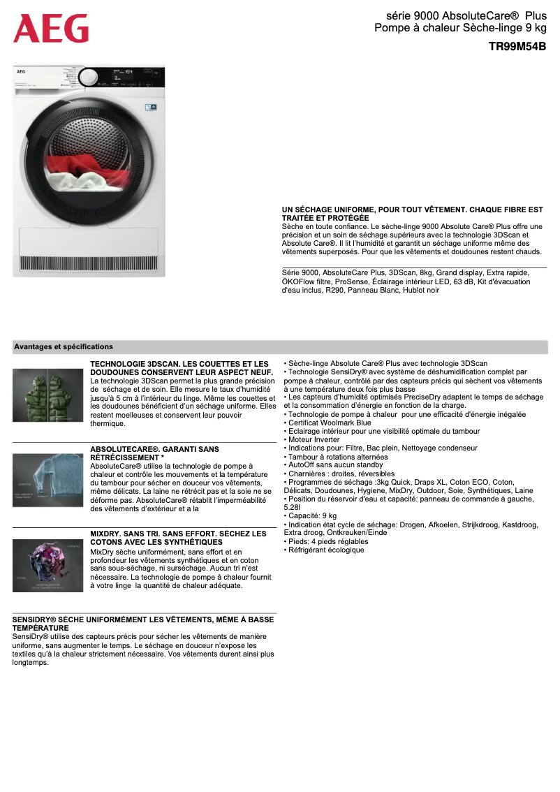 Page n°1 - Fiche technique AEG TR99M54B