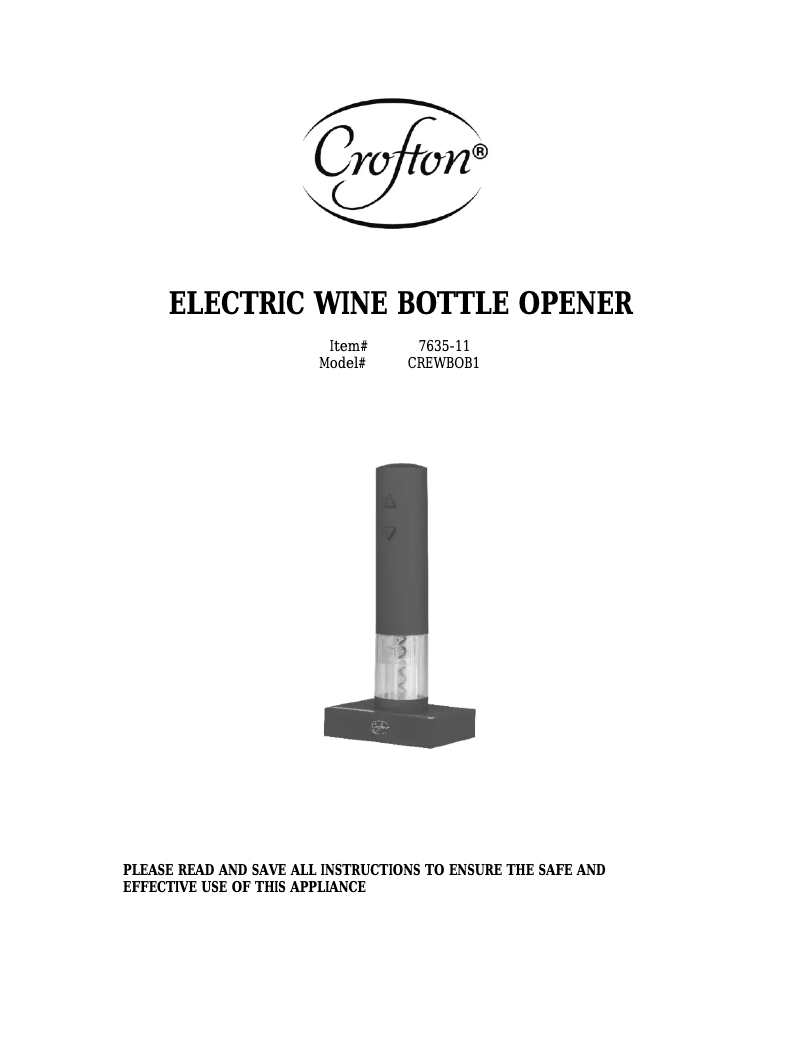 Page n°1 - Manuel utilisateur Crofton CREWBOB1
