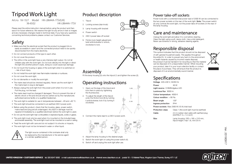 Page n°1 - Manuel utilisateur Cotech HK-LB644A-1TSV