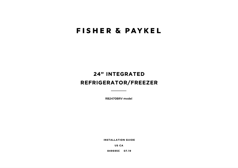 Page n°1 - Guide d'installation Fisher & Paykel RB2470BRV1