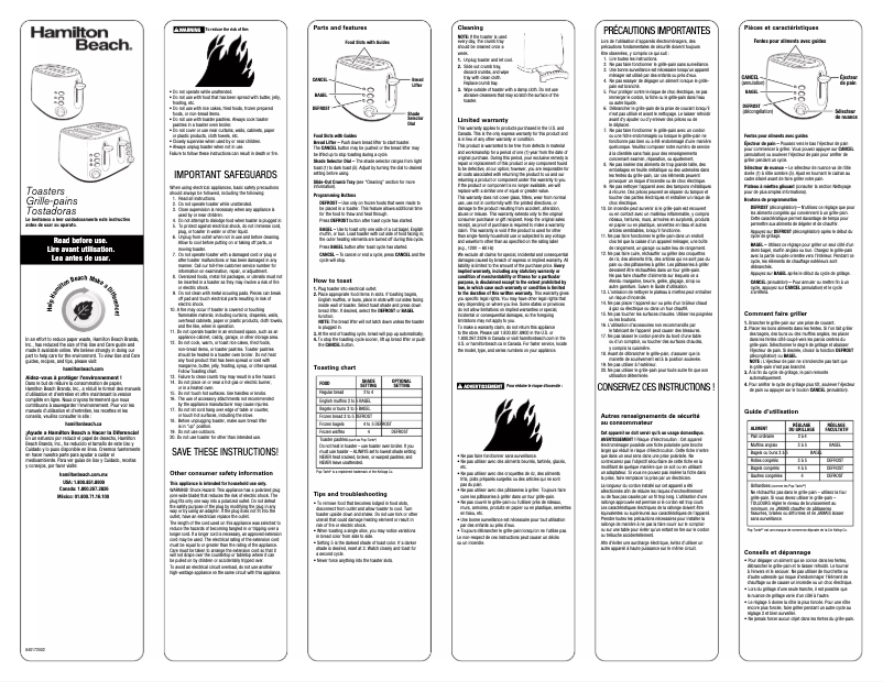Página 1 del manual Manual de usuario Hamilton Beach 22504